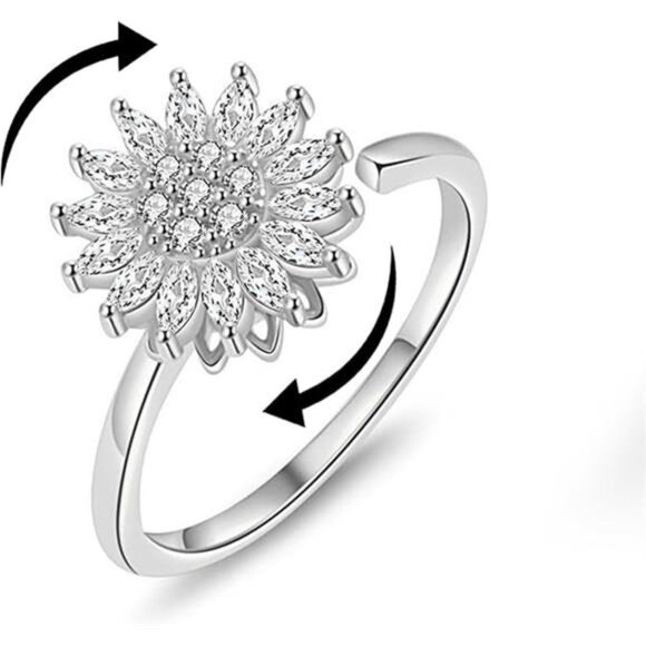 🌻 Sunflower Spinner Anxiety Ring | Gold Fidget Ring for Women | Adjustable - Picture 4 of 4